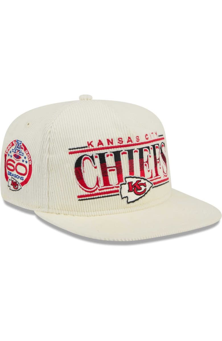 New Era Men's New Era Cream Kansas City Chiefs Throwback Corduroy Golfer Snapback Hat, Main, color, 