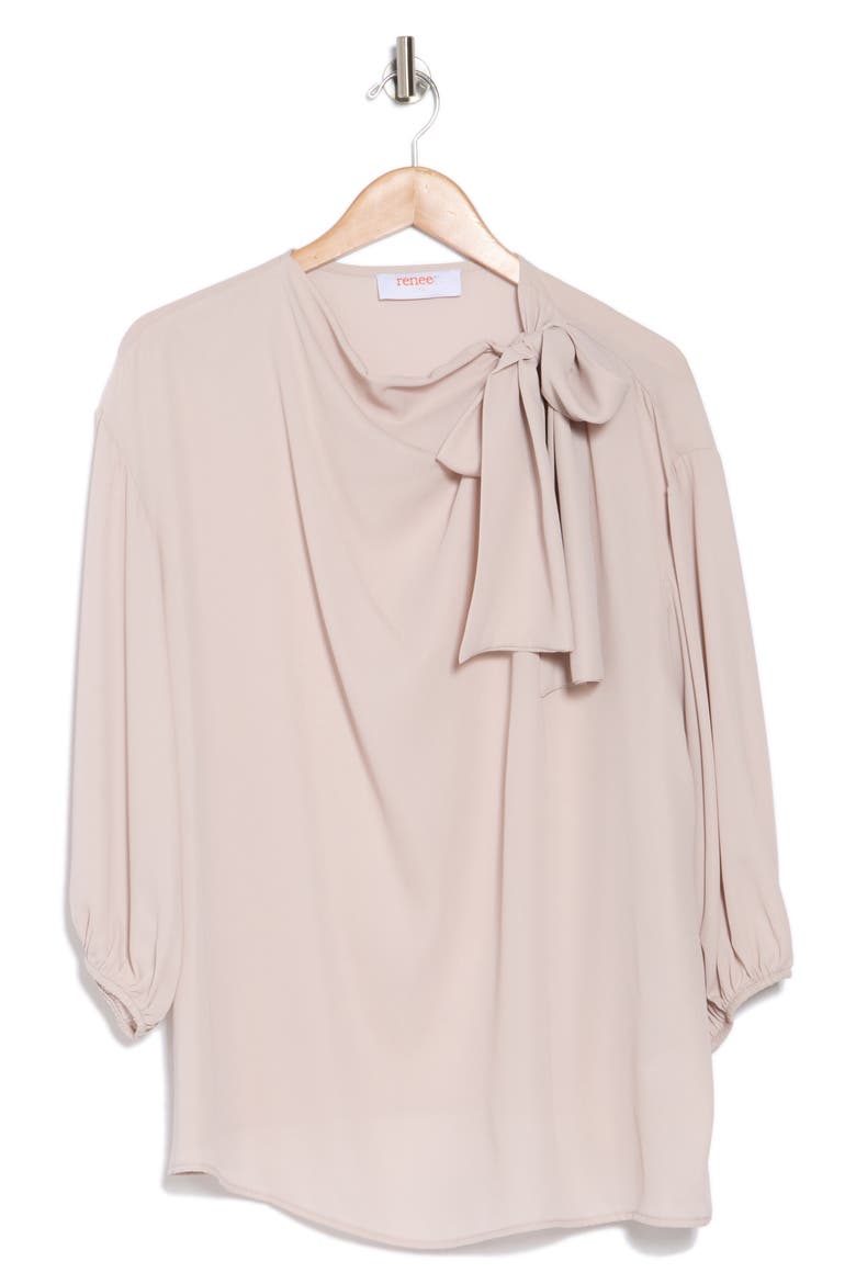 Tie Neck Top, Alternate, color, BEIGE