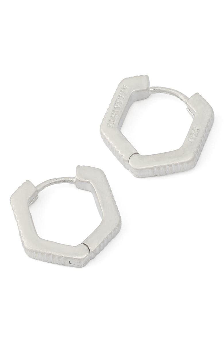 AllSaints Otto Slim Hex Hoop Earrings, Alternate, color, Warm Silver