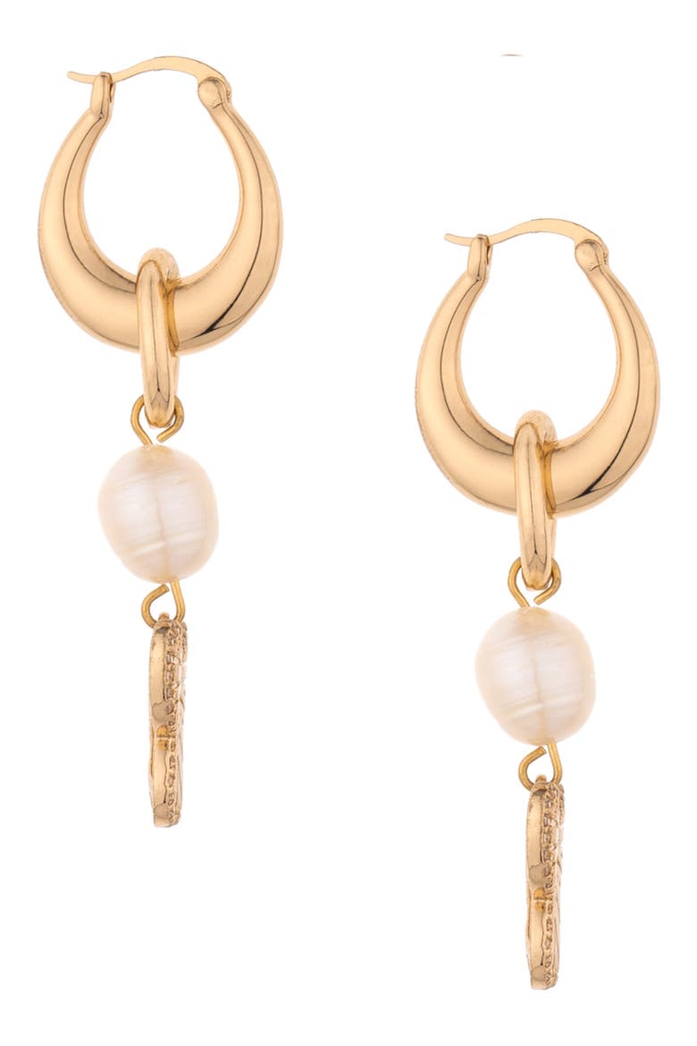 Butterfly & Imitation Pearl Drop Earrings, Alternate, color, GOLD
