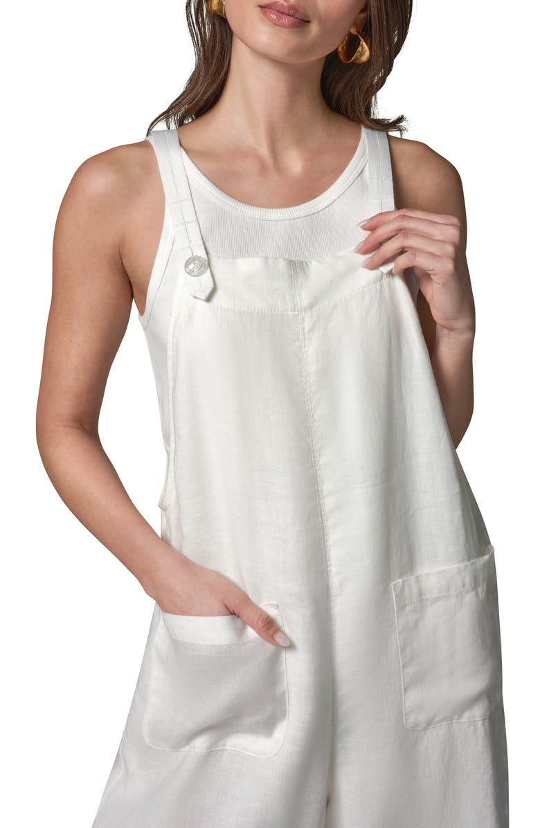 Donna Karan New York Linen Crop Overalls, Alternate, color, Cream