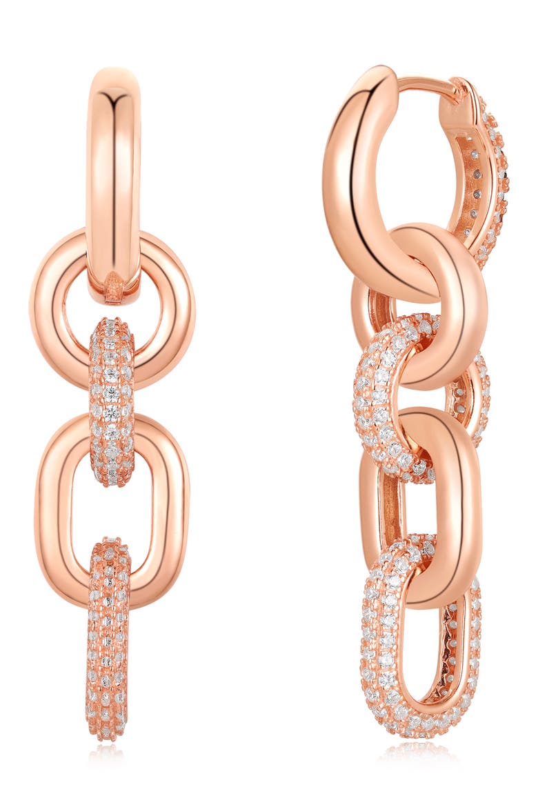 Pavé Cubic Zirconia Chain Drop Huggie Hoop Earrings, Alternate, color, ROSE