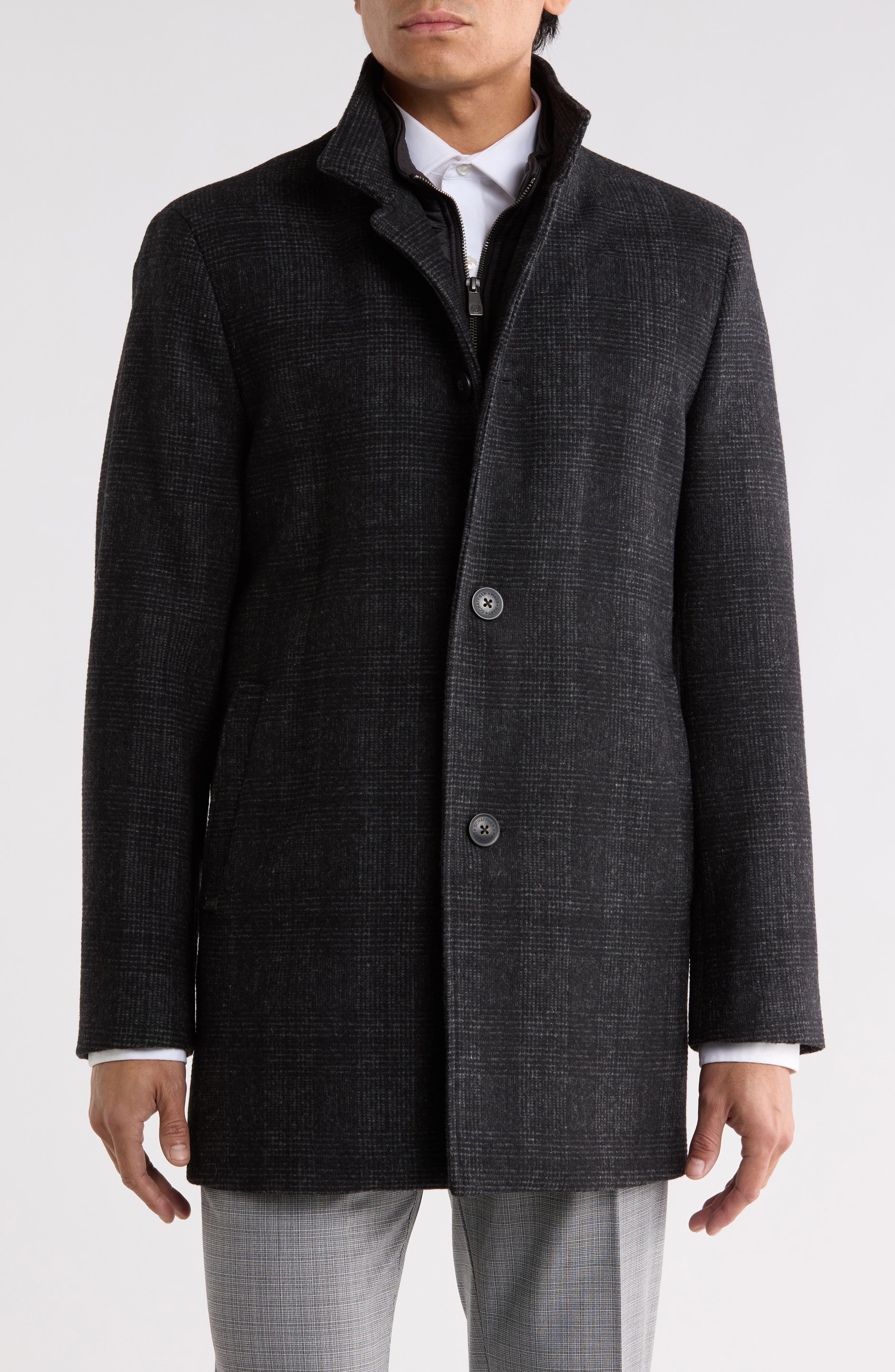Patrick Plaid Wool Blend Coat with Bib