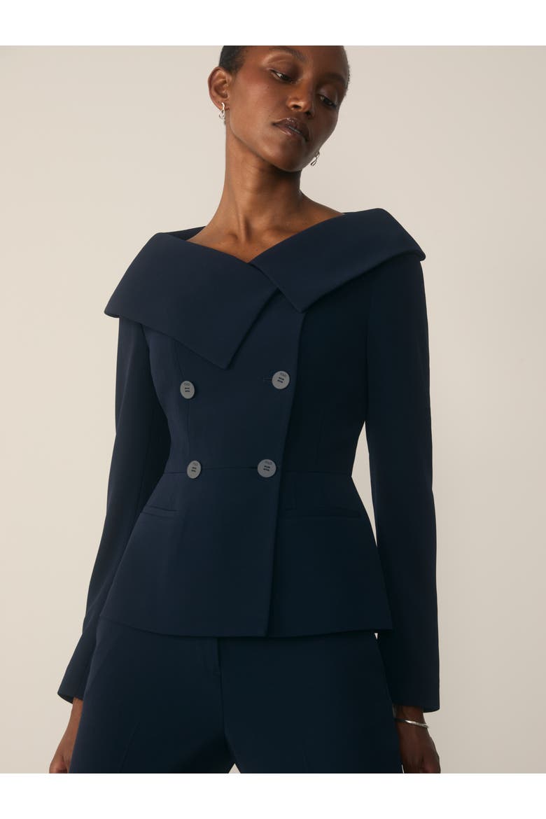 Lorelli Fold Collar Tailored Blazer, Alternate, color, Navy