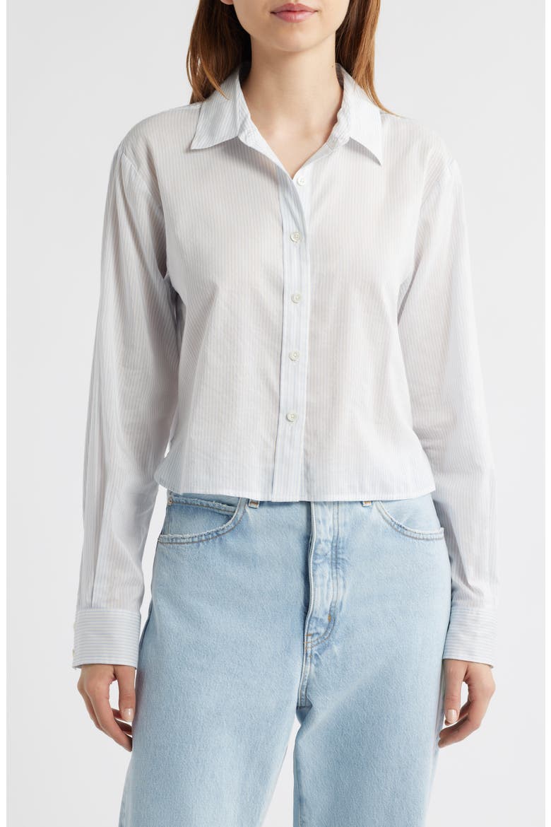 Stripe Cotton & Silk Button-Up Shirt, Main, color, LIGHT CHAMBRAY MULTI