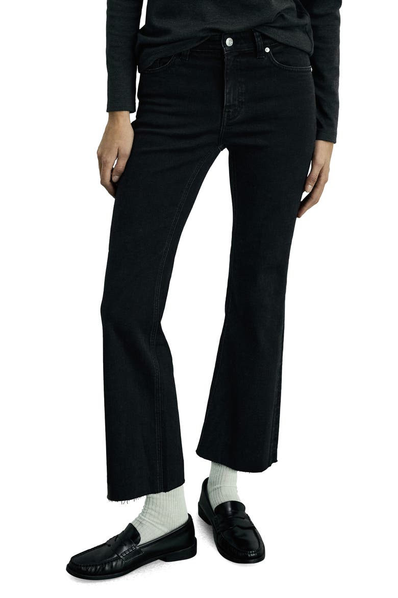 Raw Hem Crop Flare Jeans, Main, color, BLACK DENIM