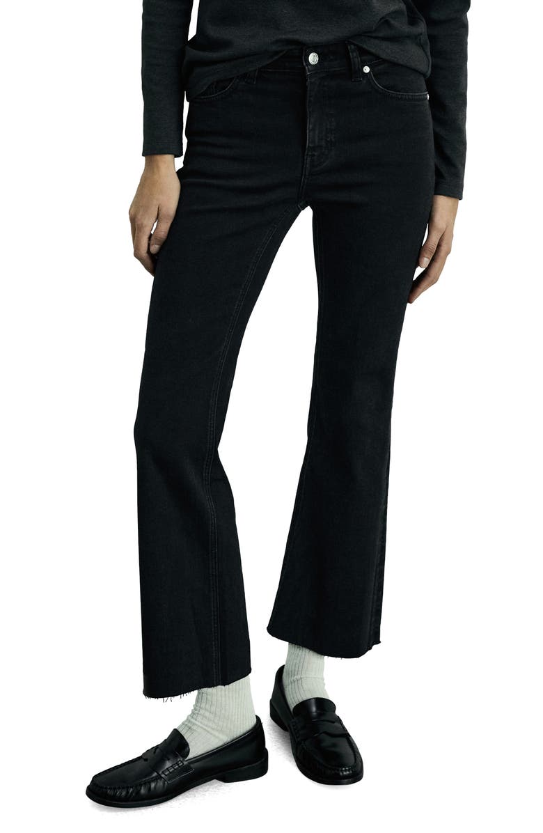 MANGO Raw Hem Crop Flare Jeans, Main, color, Black Denim
