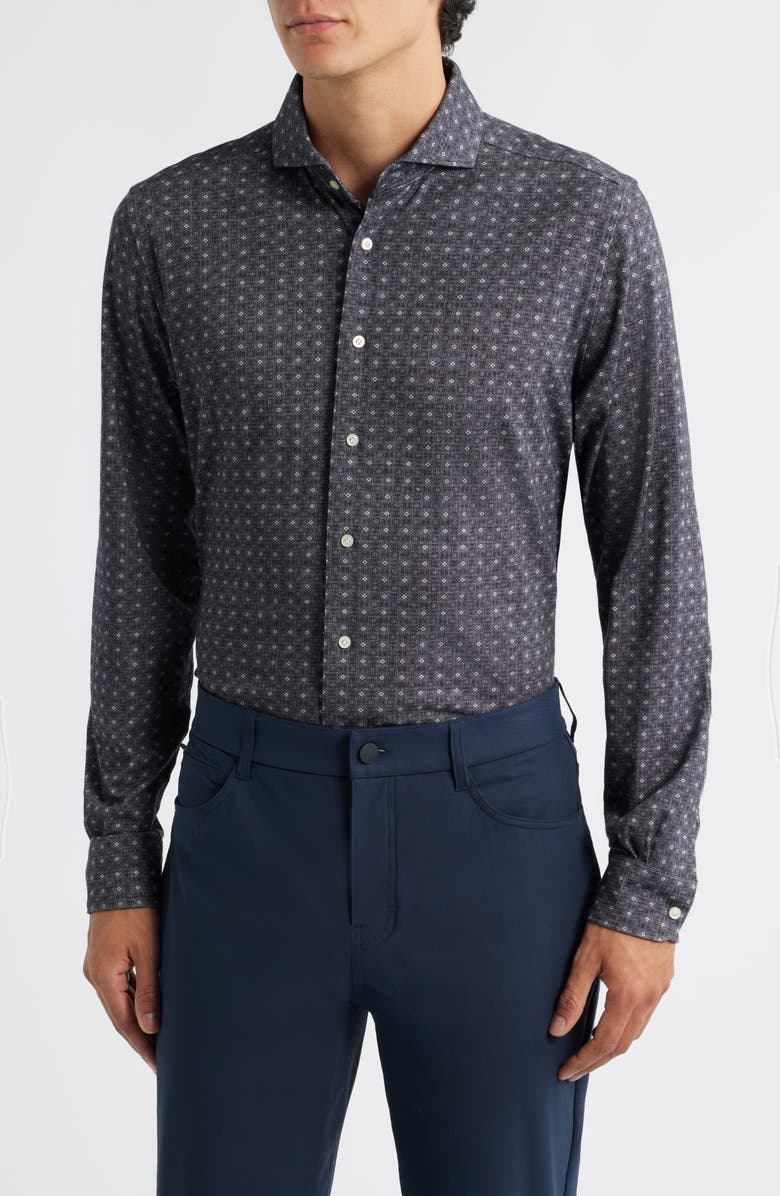 Emanuel Berg Modern Fit Stretch Cotton Jersey Dress Shirt, Main, color, Charcoal