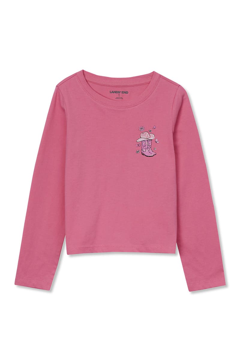 Lands' End Girls Long Sleeve Graphic Meet and Greet Tee, Main, color, Desert Rose Country Boots
