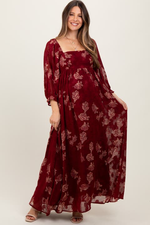 Multi Floral Textured Peasant Babydoll Maxi Dress