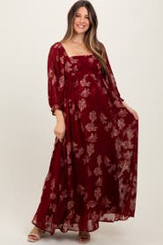 PinkBlush Multi Floral Textured Peasant Babydoll Maxi Dress