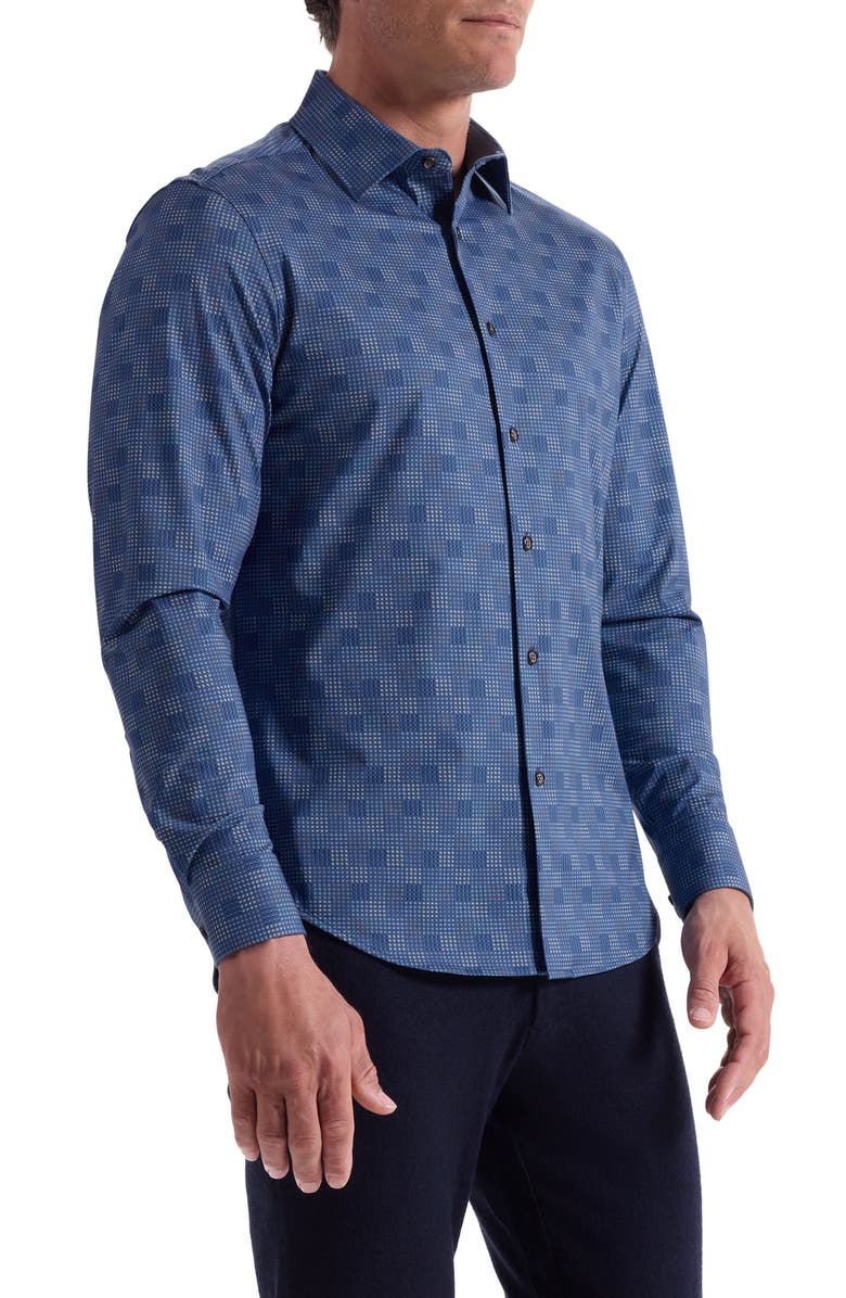 Bugatchi Jimmy OoohCotton<sup>®</sup> Grid Button-Up Shirt, Alternate, color, Cobalt