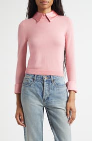 Alice + Olivia Porla Collared Mixed Media Silk Sweater
