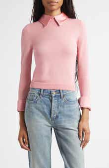 Alice + Olivia Porla Collared Mixed Media Silk Sweater