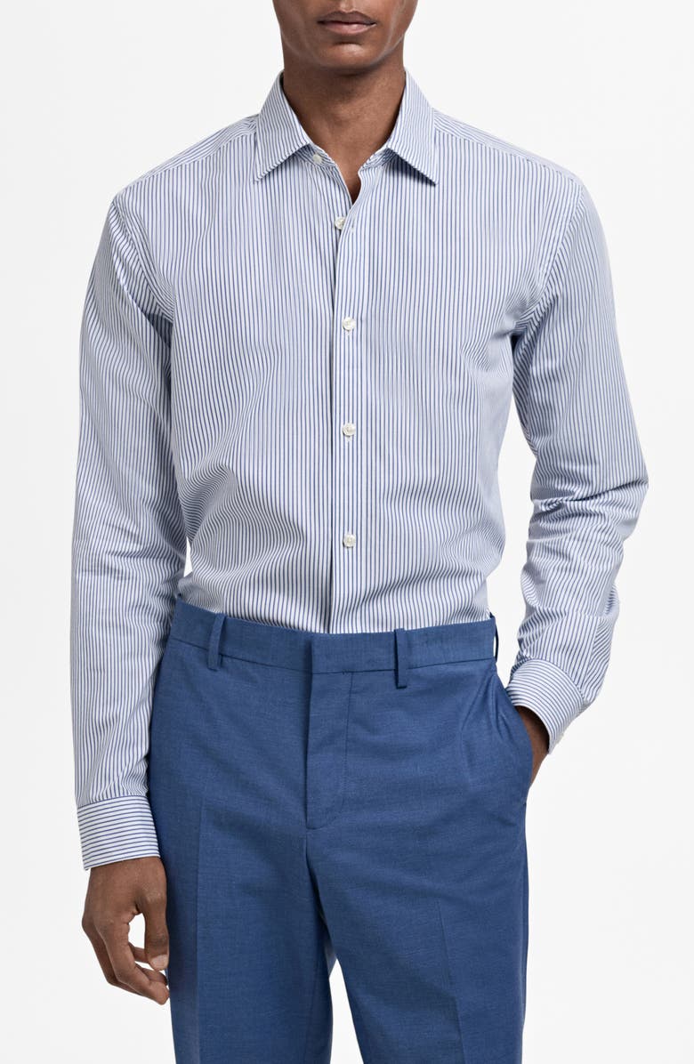 MANGO Stripe Slim Fit Button-Up Shirt, Main, color, Blue
