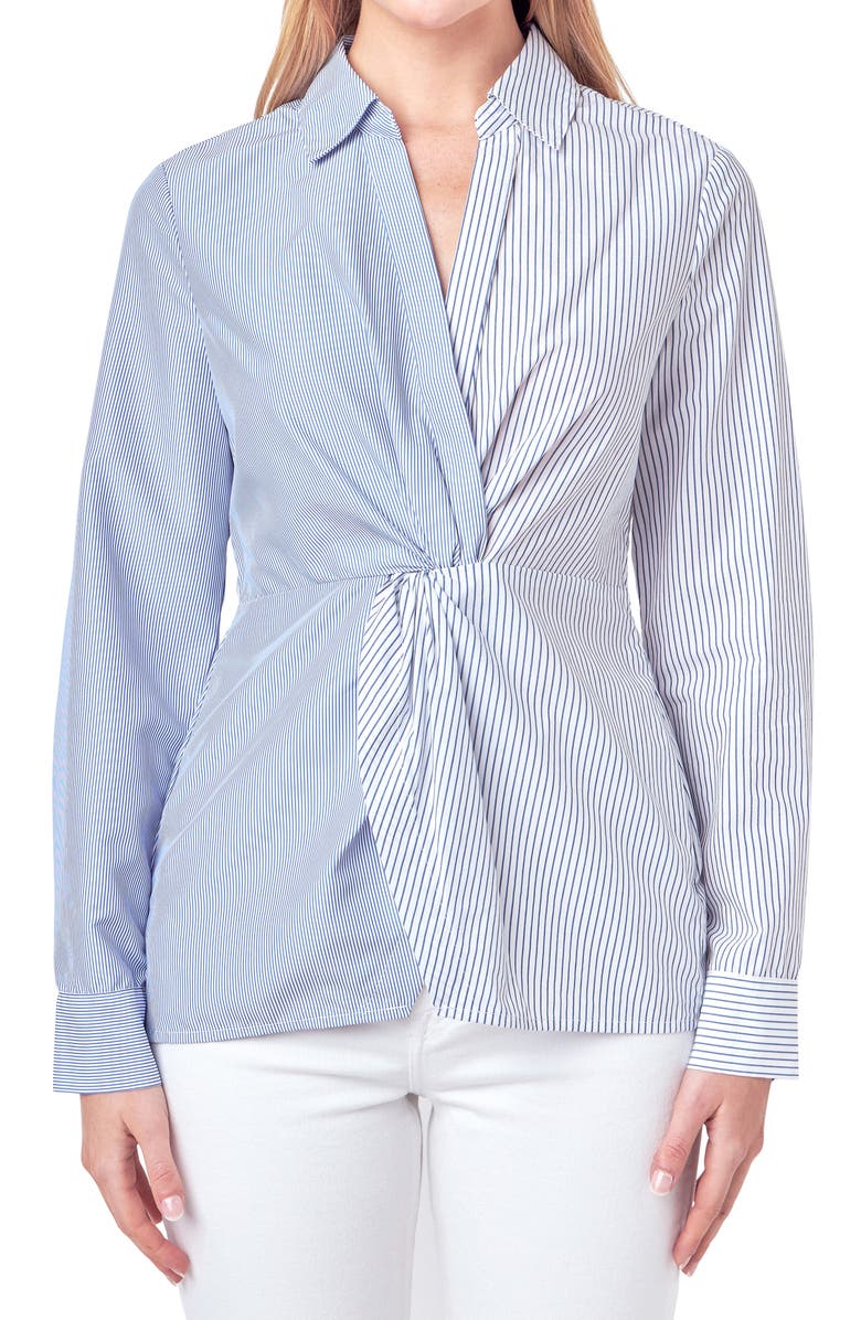 English Factory Block Stripe Twist Front Shirt, Alternate, color, 