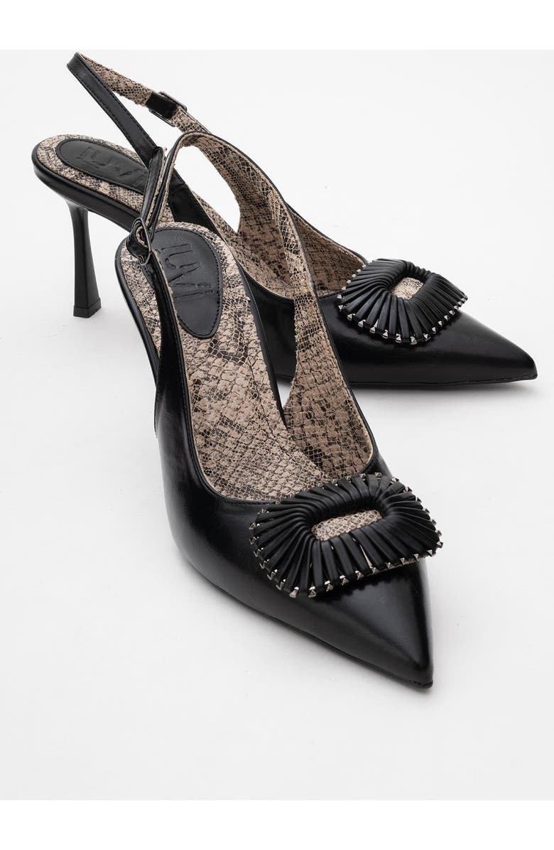 Prologue Shoes Spera Buckled Pointed Toe Pump, Alternate, color, Black Pattern