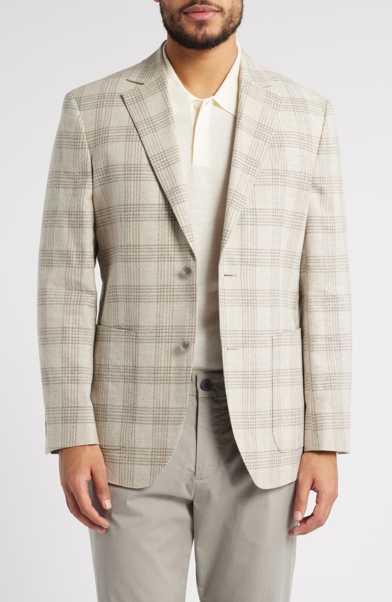 Nordstrom Henrik Trim Fit Italian Cotton & Linen Blend Jacket, Main, color, Beige Marco Grid