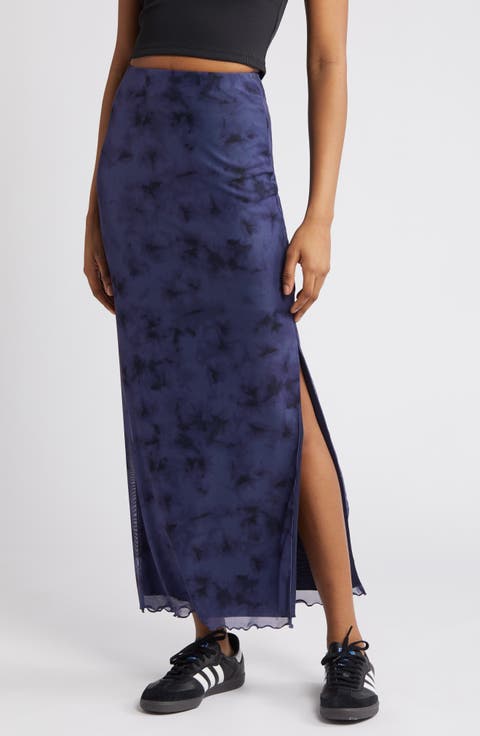 Printed Mesh Maxi Skirt