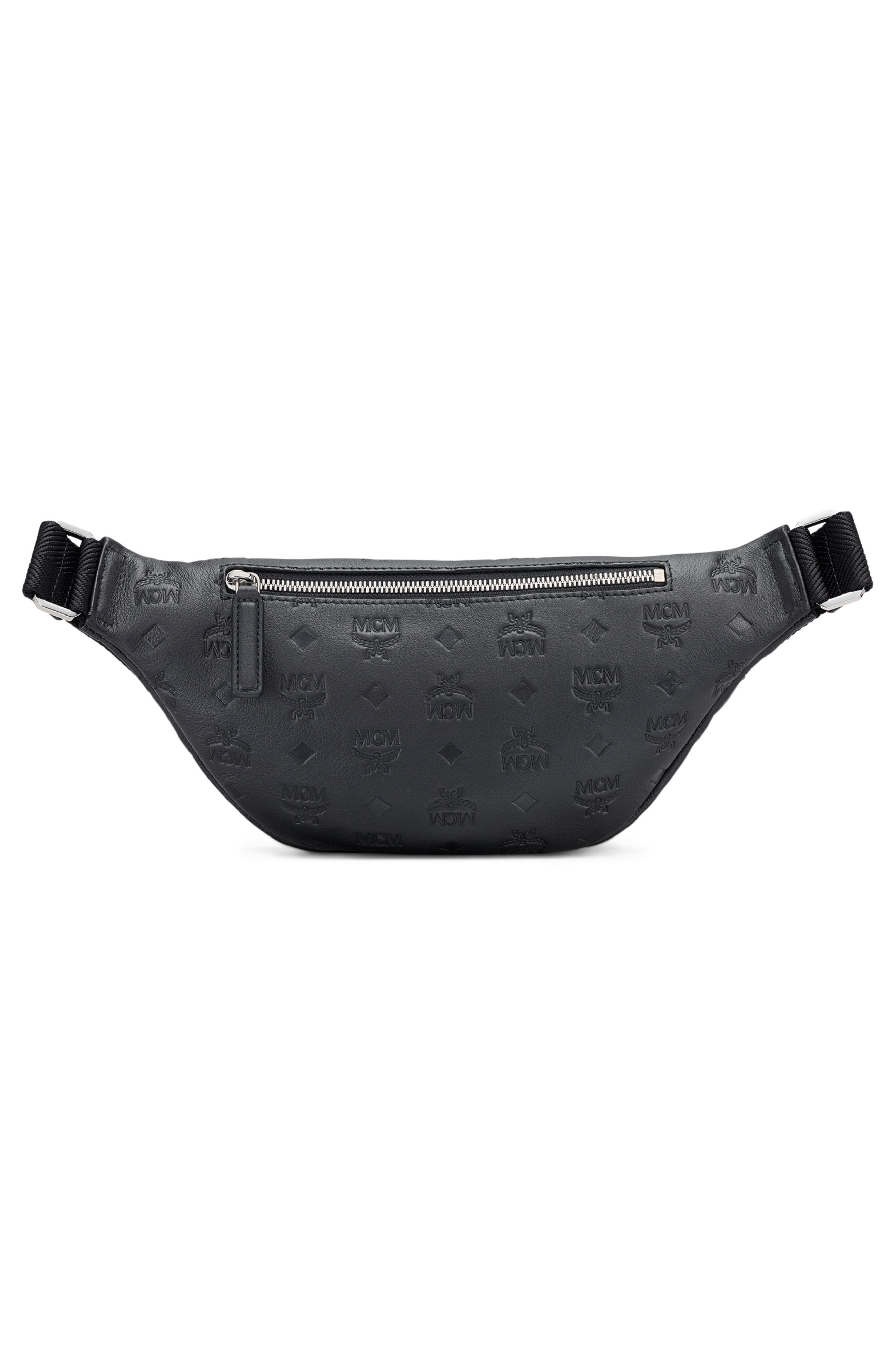 MCM Fursten Monogram Embossed Leather Belt Bag, Alternate, color, 