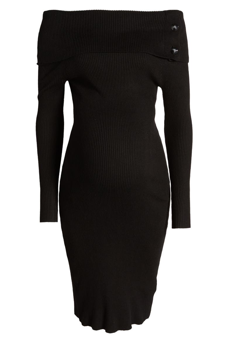 Carrie Off Shoulder Knit Dress, Alternate, color, BLACK