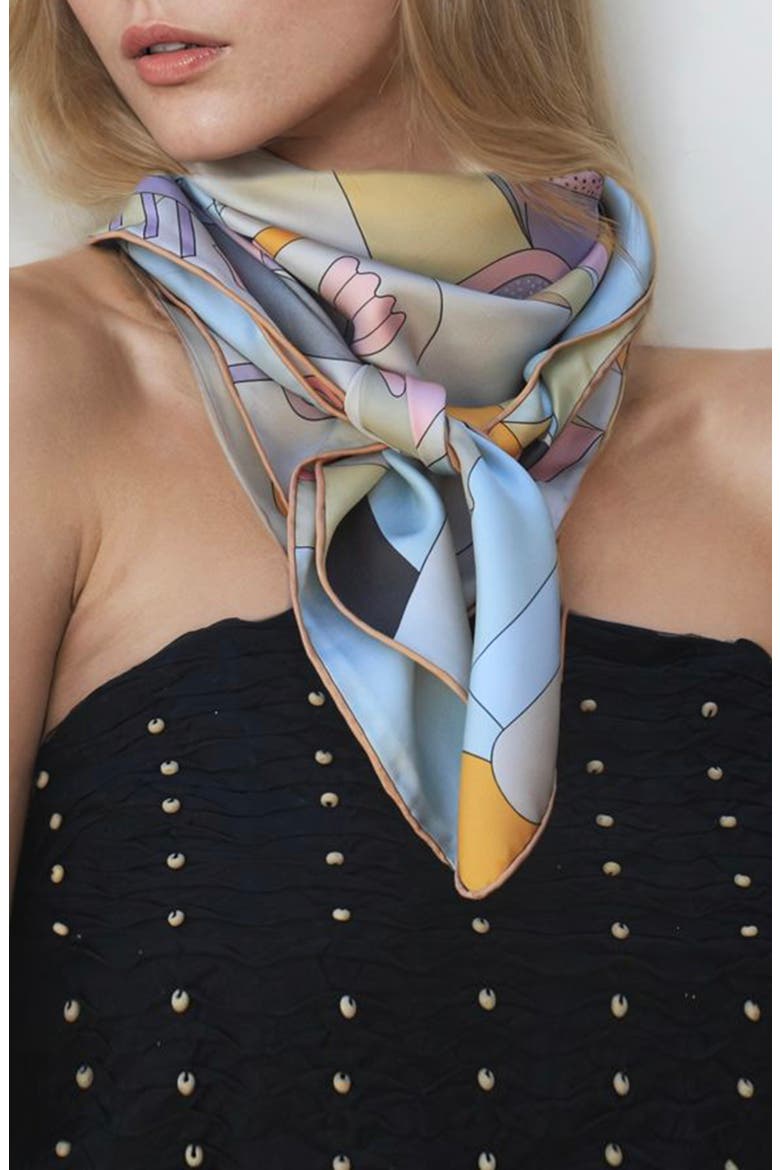 Double Sided Silk Scarf Of Jungle Puzzle, Alternate, color, Blue