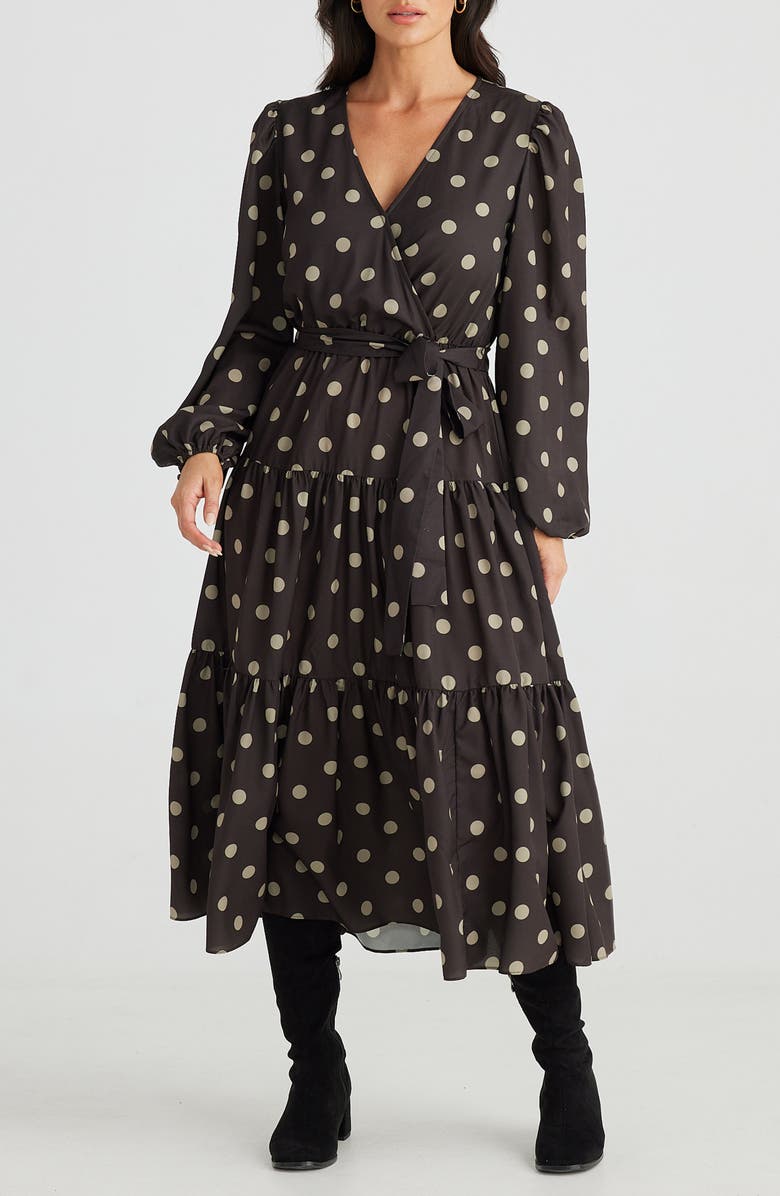 Brave+True Zion Polka Dot Long Sleeve Midi Dress, Main, color,