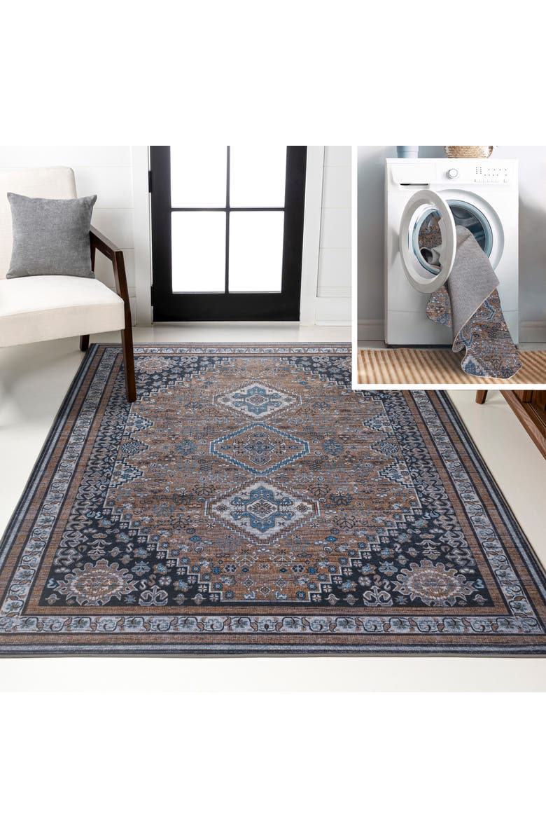 JONATHAN Y Dalyan Geometric Medallions Machine-Washable Area Rug, Main, color, Brown/Blue/Gray