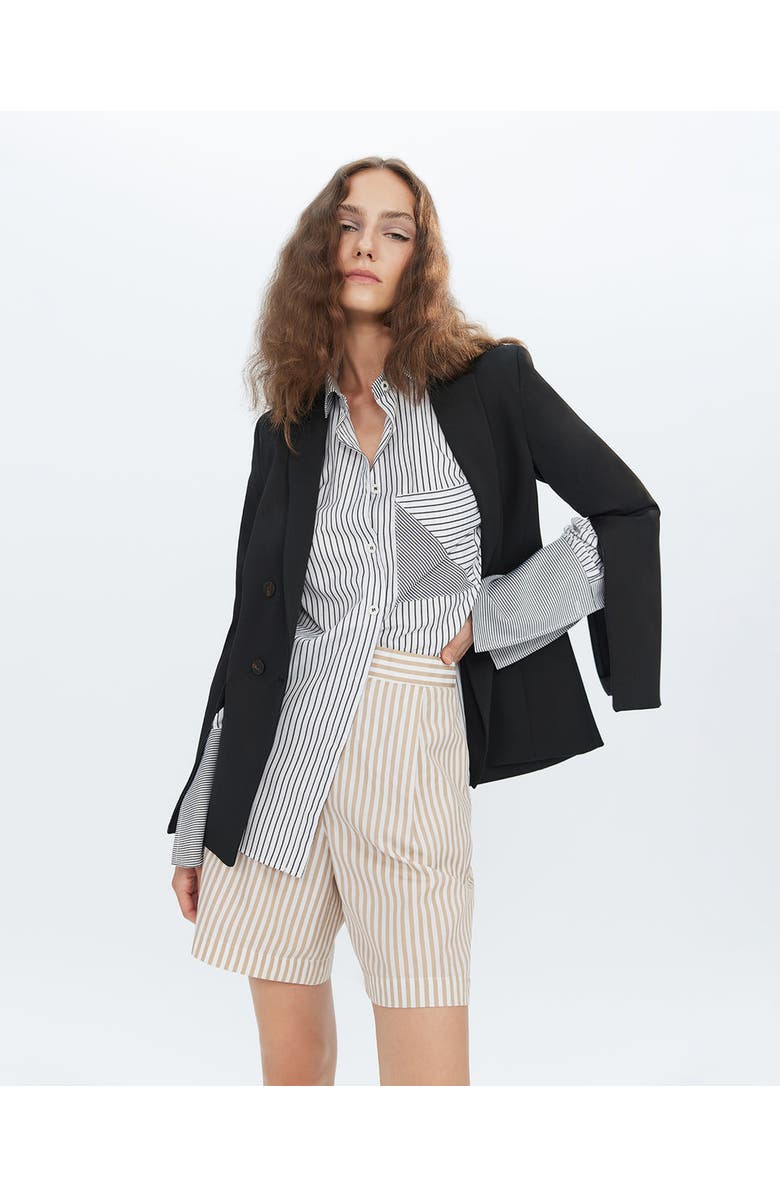 THEO The Label Echo Side Button Boyfriend Stripe Shirt, Alternate, color, 