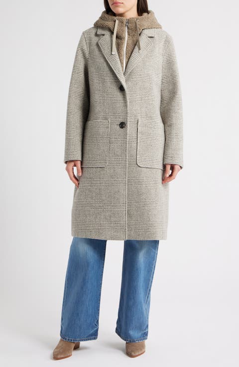 Longline Coat with Inset Faux Shearling Bib