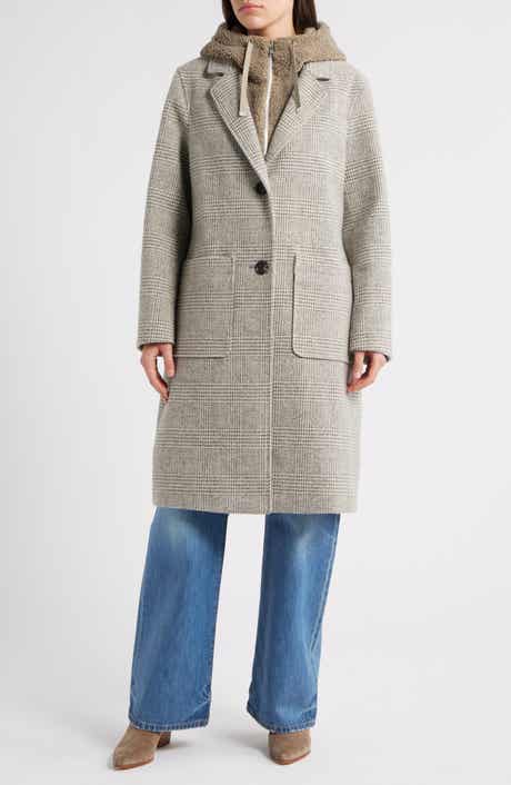 Sam Edelman Longline Coat with Inset Faux Shearling Bib