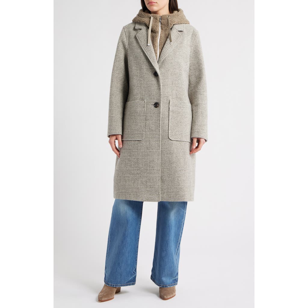 Sam Edelman Longline Coat With Inset Faux Shearling Bib In Gray