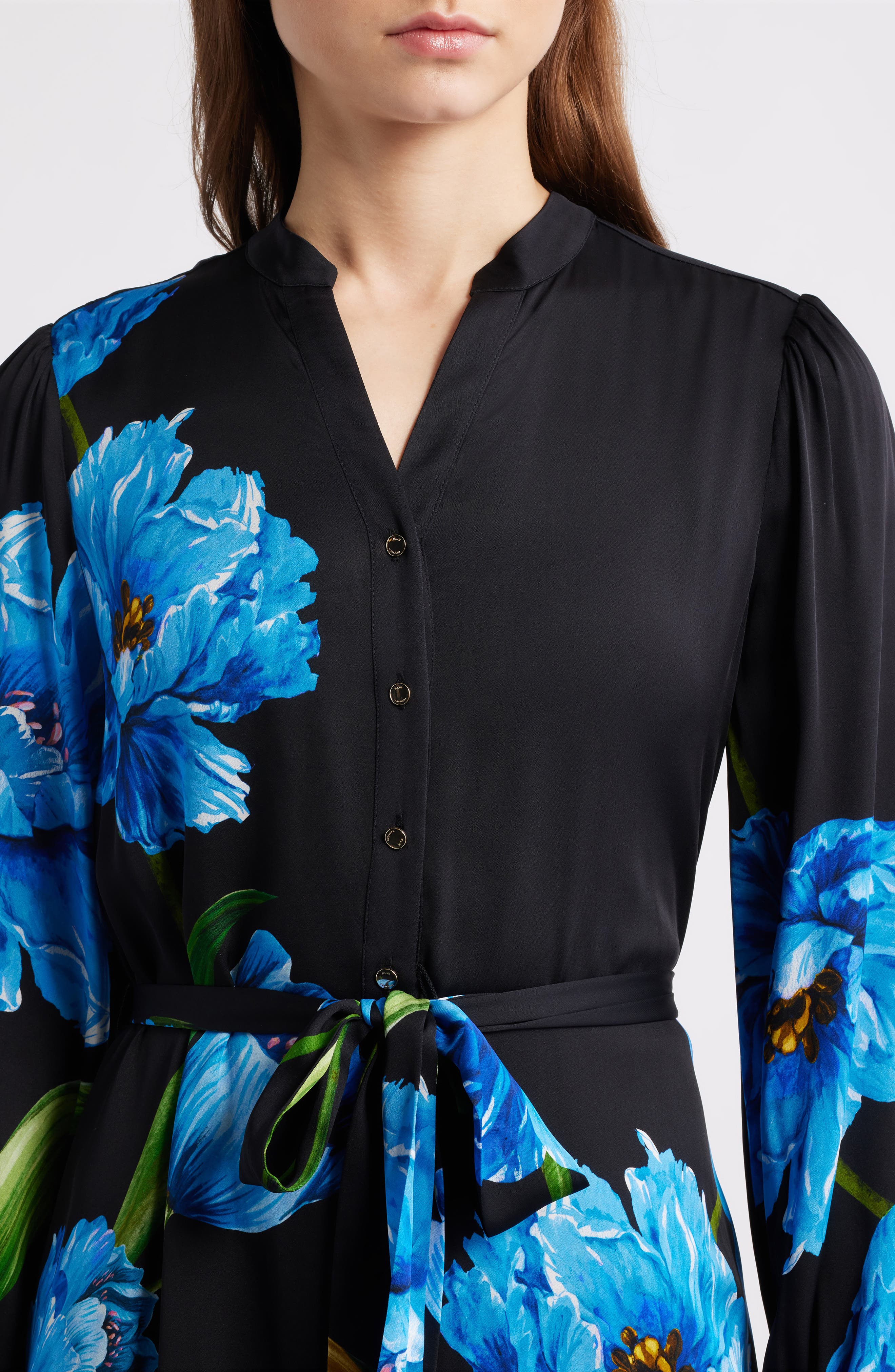elie tahari the mila silk blend printed dress The Mila Placed Floral Long Sleeve Silk Blend Midi Dress (Women)