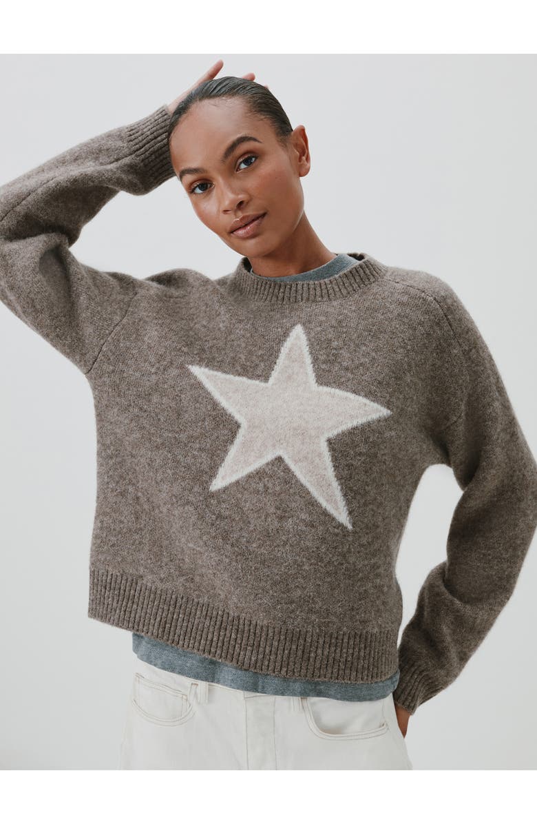 Hush Wool Blend Star Jacquard Sweater, Alternate, color, Antler Brown
