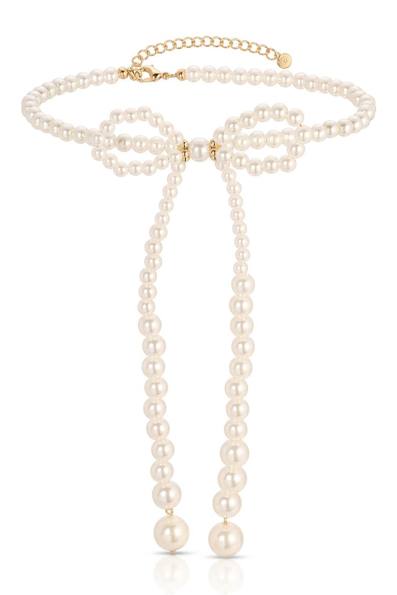Faux Pearl Bow Choker Necklace, Main, color, GOLD