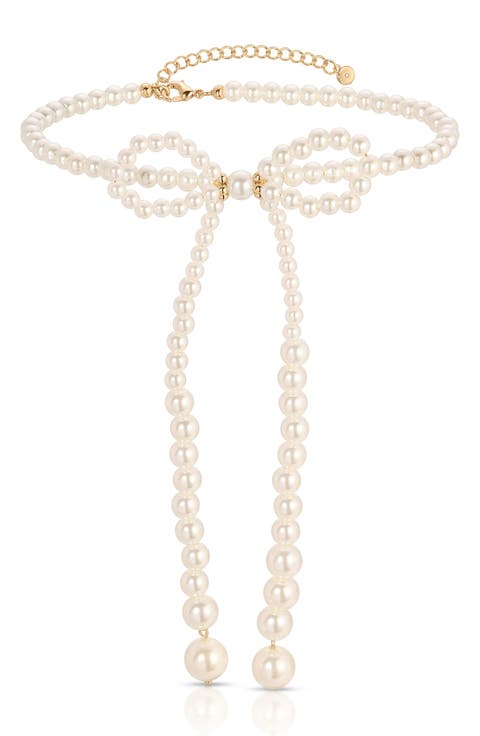 Faux Pearl Bow Choker Necklace