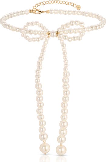 Faux Pearl Bow Choker Necklace