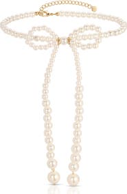 Ettika Faux Pearl Bow Choker Necklace