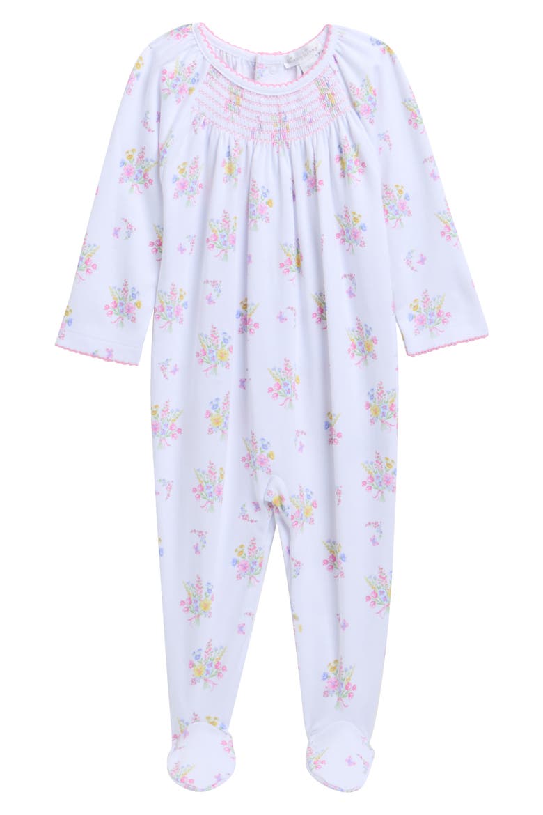 Floral Smocked Pima Cotton Footie, Main, color, WHITE MULTI