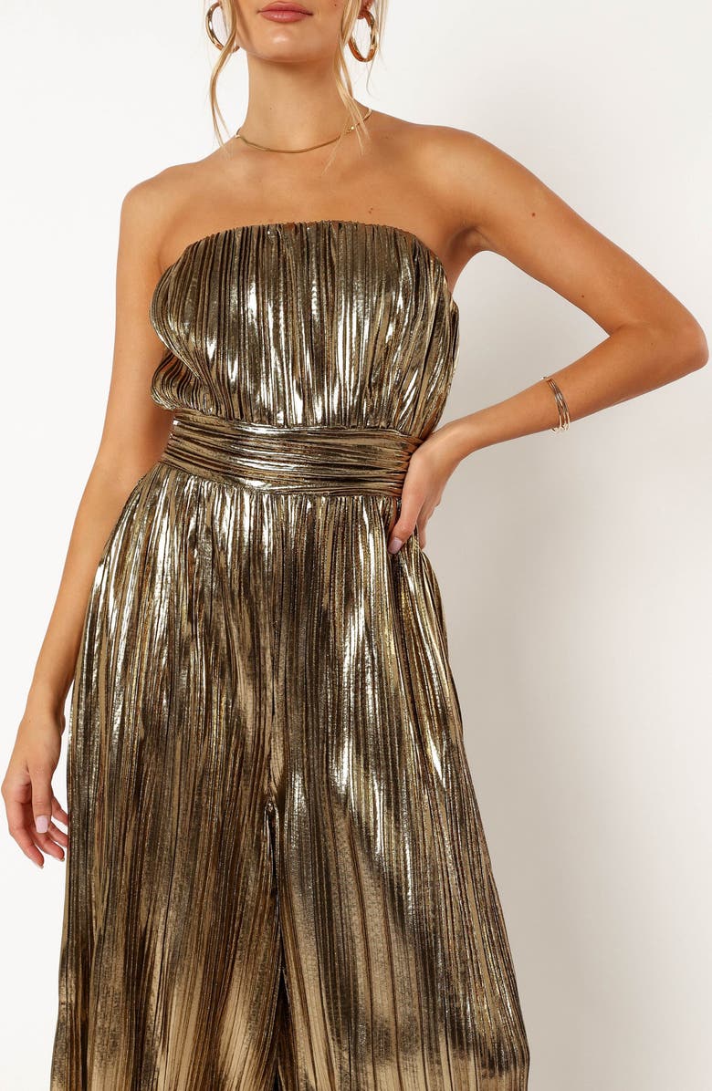 Petal & Pup Kerry Metallic Strapless Wide Leg Jumpsuit, Alternate, color,