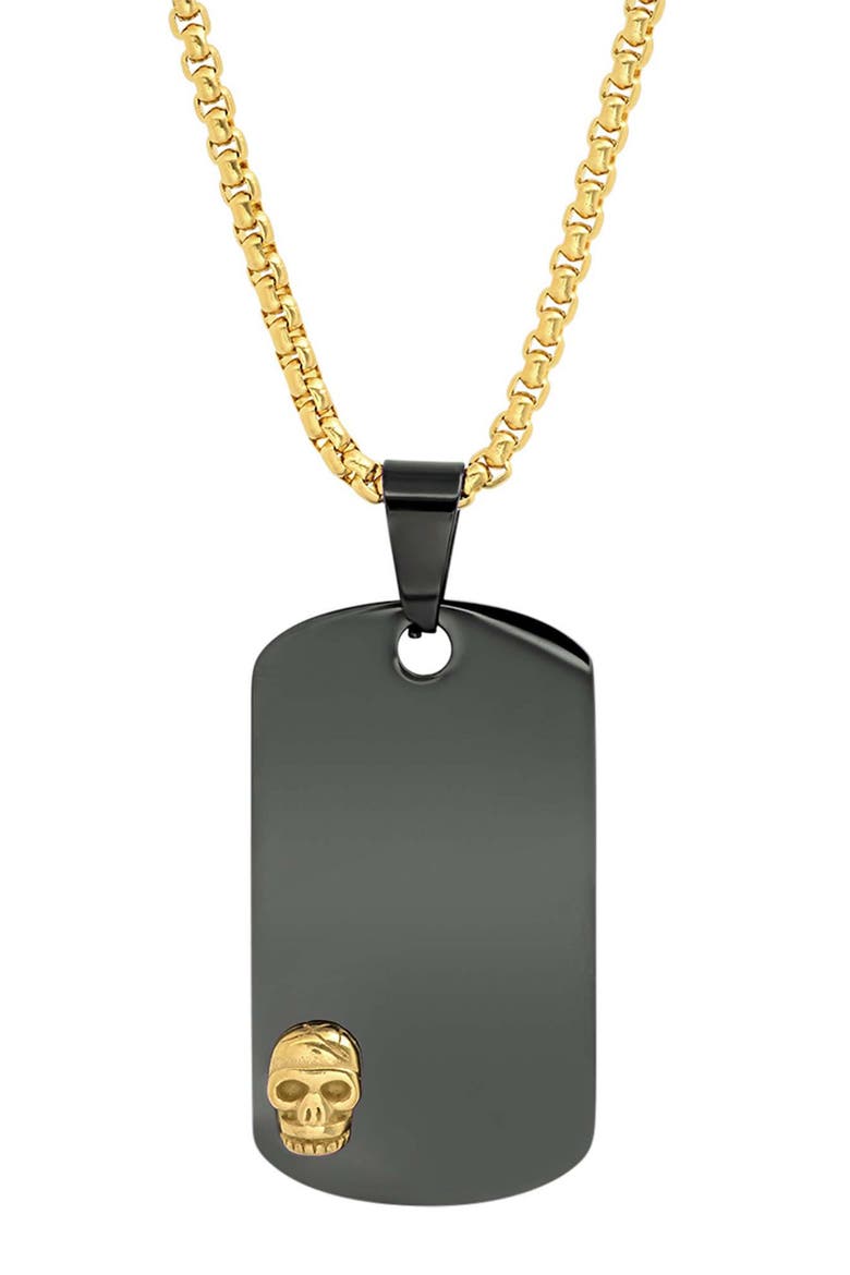 Men's Two Tone Skull Dog Tag Pendant Necklace, Main, color, GOLD