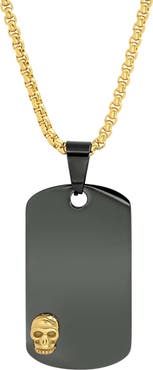 STEELTIME Men's Two Tone Skull Dog Tag Pendant Necklace