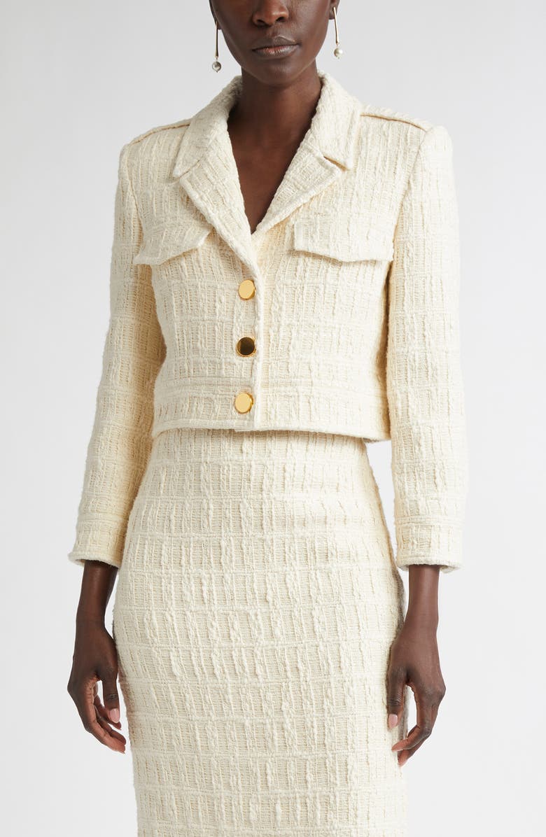 ST. JOHN Avery Tweed Crop Jacket, Main, color, Ecru
