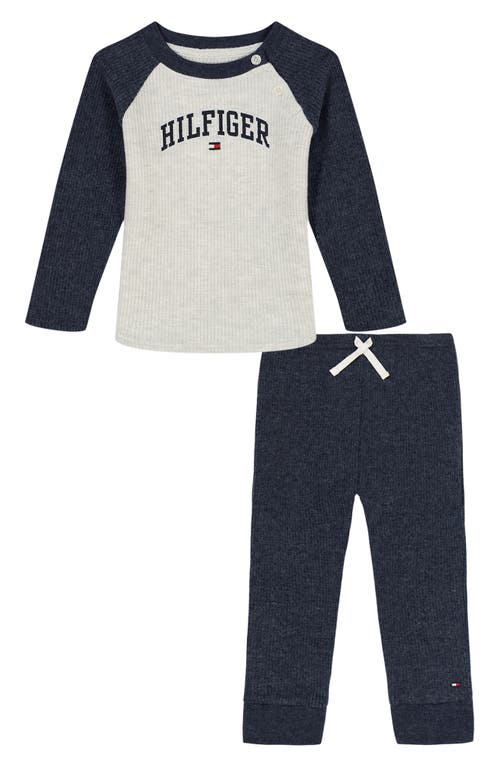 Tommy Hilfiger Ribbed Thermal Shirt & Joggers Set In Blue