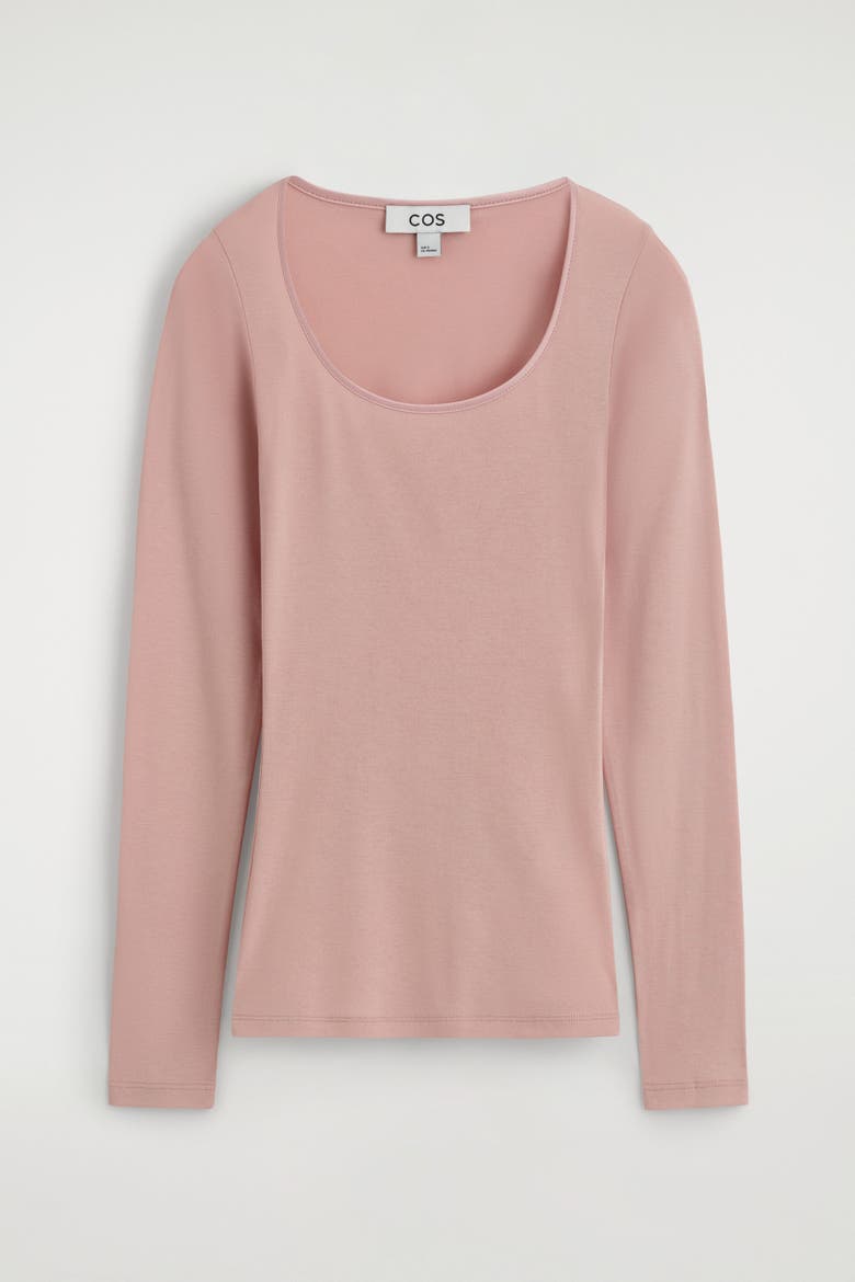 Satin-Trimmed Cotton Jersey Long-Sleeved Top, Alternate, color, PINK