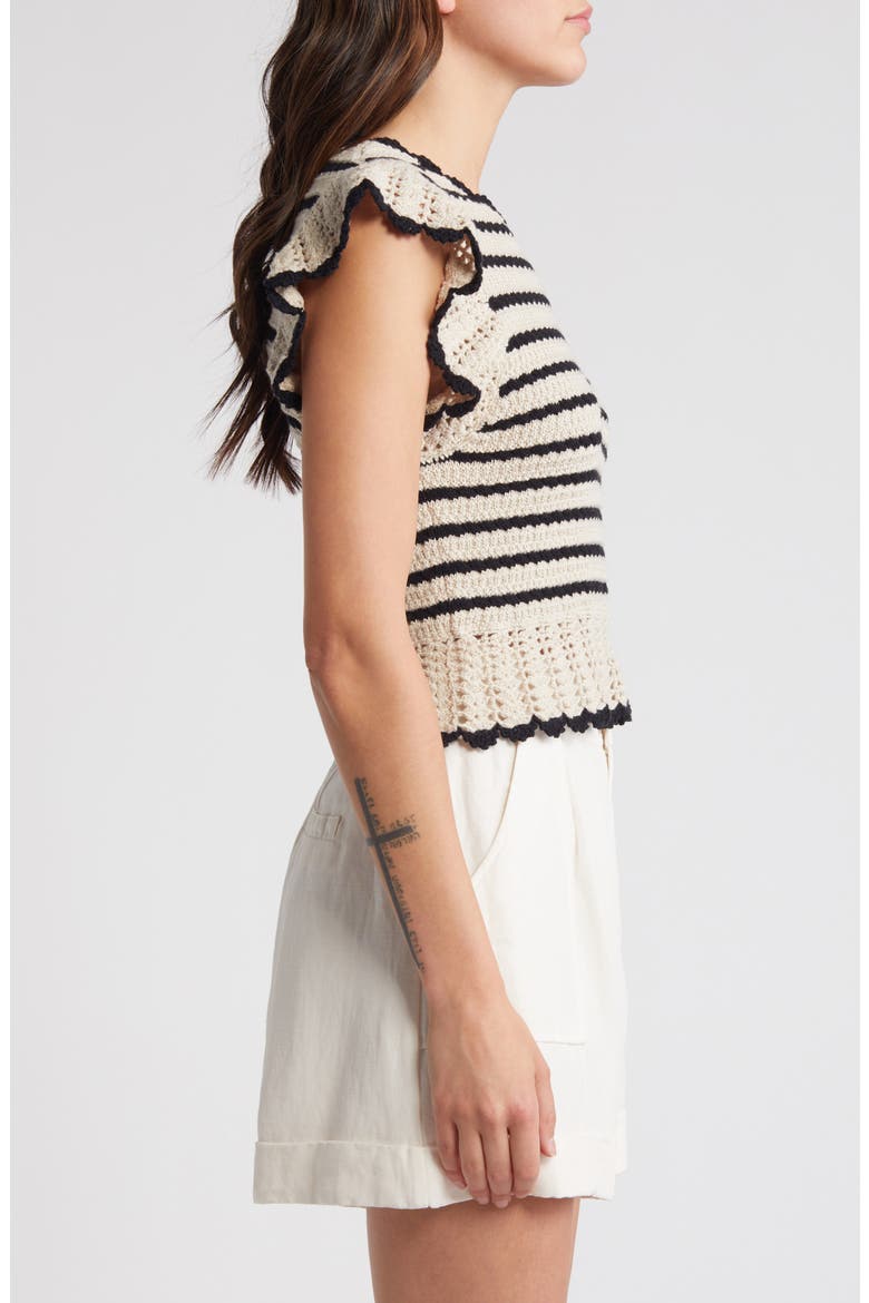 Coen Ruffle Sleeve Peplum Cotton Sweater, Alternate, color, OATMEAL BLACK