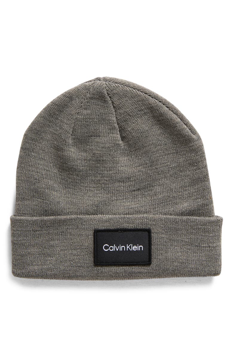 Calvin Klein Embroidered Logo Patch Cuff Beanie, Main, color, 