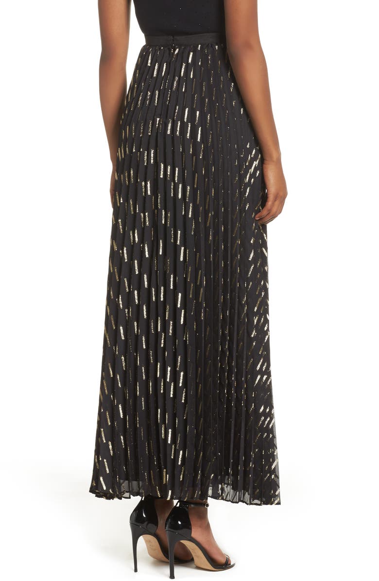 Eliza J Metallic Detail Pleated Chiffon Maxi Skirt, Alternate, color,
