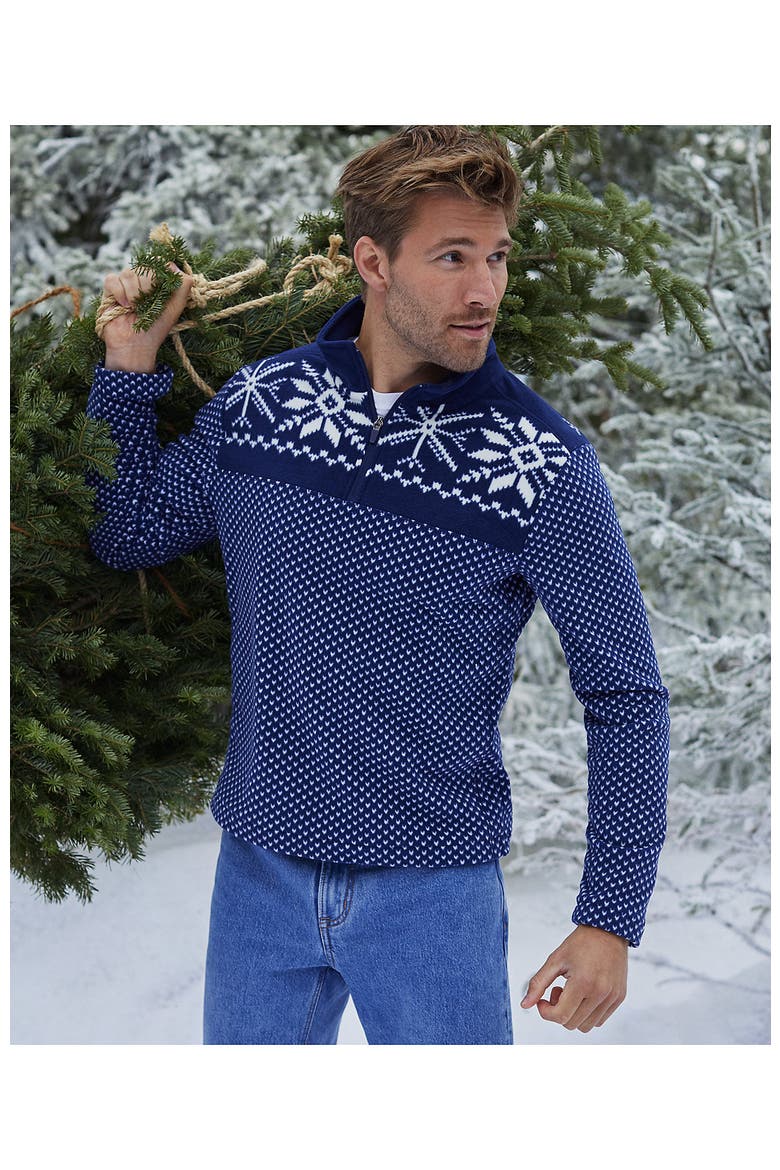 Anyweather Fleece Quarter Zip Pullover, Alternate, color, Deep Sea Birdseye/Fairisle