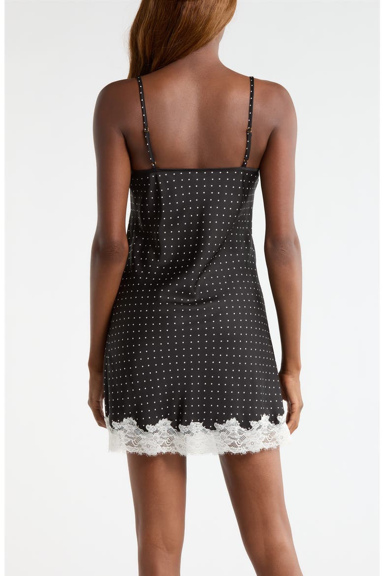 Lace Trim Satin Chemise, Alternate, color, BLACK- IVORY POLKA DOT